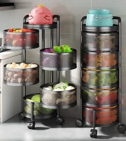 Kitchen Rotating Shelf 360 Degree Multifunction Baskets Fruit Vegetable Storage Rack With Wheels