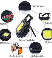 USB Rechargeable Multifunction Portable Waterproof Emergency Pocket Work Lights 3 Modes COB Lamp