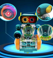 Rotating Transparent Gear Robot Toy With Light Music Durable Flashing Robot Toy