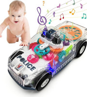 Transparent Electric Police Car Toy With Light Music Luminous Flashing Toy Vehicle For Kid Boys Girls