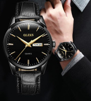 OLEVS Mens Watches Top Brand Luxury Quartz Casual Business Leather-Full Black