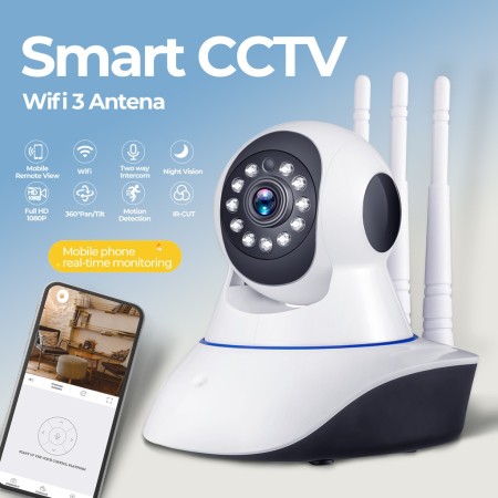 V380 Three Antena Wifi 360 Degree Home Security Night Vision 1080P IP Camera