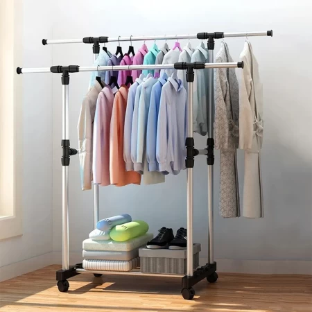 Double Pole Telescopic Stainless Steel Clothes Rack High Quality