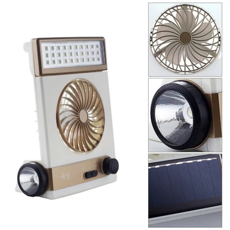 4 In 1 Portable Solar 220V Electric Charging Fan 1200mA Battery Rechargeable Fan 5V Mini Multi-functional LED Lamp Flash