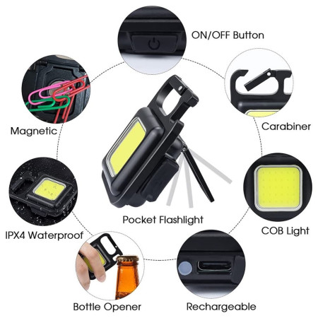 USB Rechargeable Multifunction Portable Waterproof Emergency Pocket Work Lights 3 Modes COB Lamp