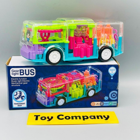 Realistic transparent gear bus battery operated funny toy and 3d stage multi colored lights