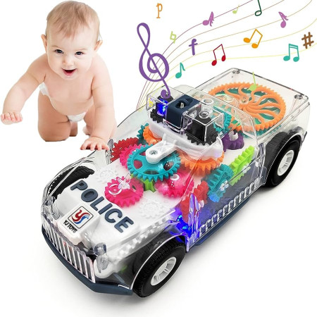 Transparent Electric Police Car Toy With Light Music Luminous Flashing Toy Vehicle For Kid Boys Girls