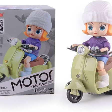 Motor Tide Flow Car - Musical Stunt Tricycle Scooter with Ridder Girl - 360° Rotation, Swing Action & Dazzling Lights