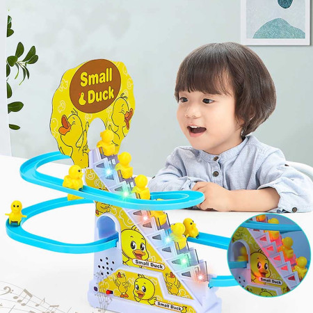 NEXTAKE Duck Slide Toy Set, Automatic Stair-Climbing Race Track Set, Lights & Musical-(9 pcs Duck)