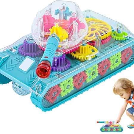 Transparent Gear Military Tank with Visible Moving Gears Educational Crawling Toys for Toddlers