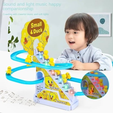 NEXTAKE Duck Slide Toy Set, Automatic Stair-Climbing Race Track Set, Lights & Musical-(9 pcs Duck)