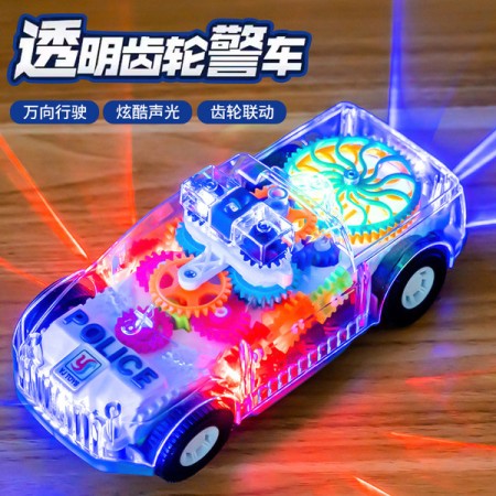 Transparent Electric Police Car Toy With Light Music Luminous Flashing Toy Vehicle For Kid Boys Girls